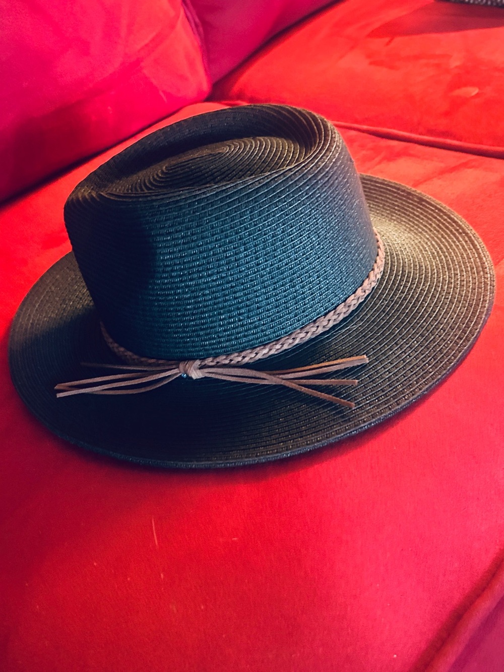 Classic Black Straw Wide-Brim Hat with Braided Trim